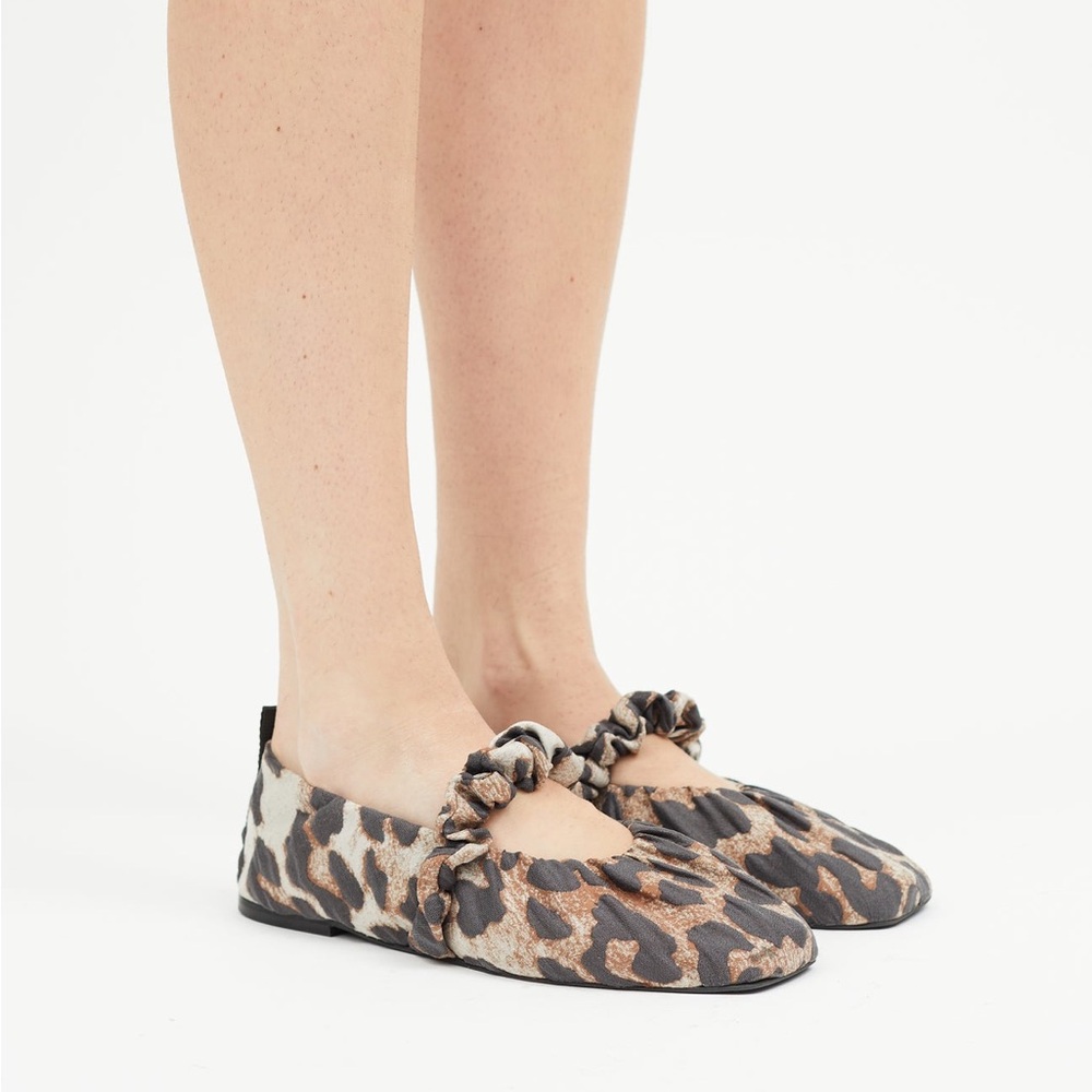 GANNI Scrunchie Leopard Print Ballerina Flats